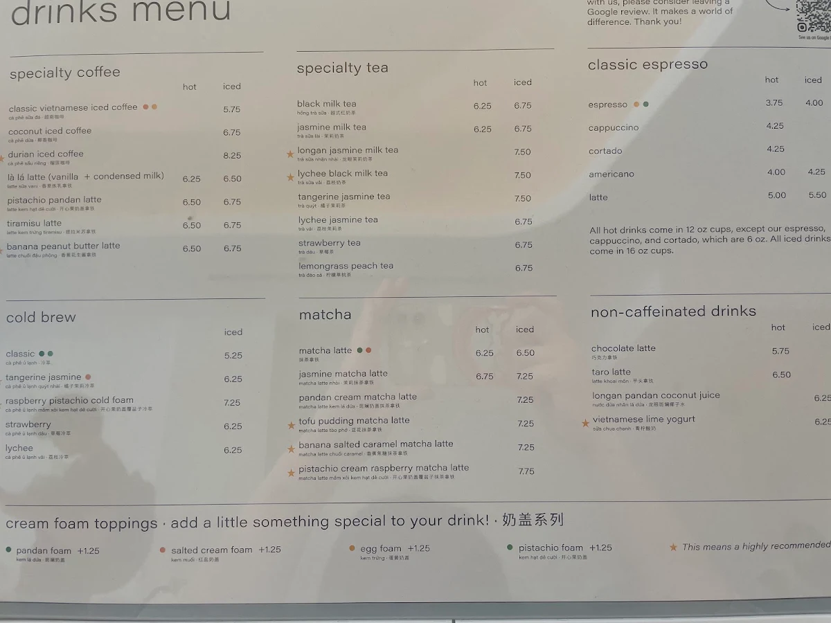 Menu, LA LA Bakeshop (Waterloo)