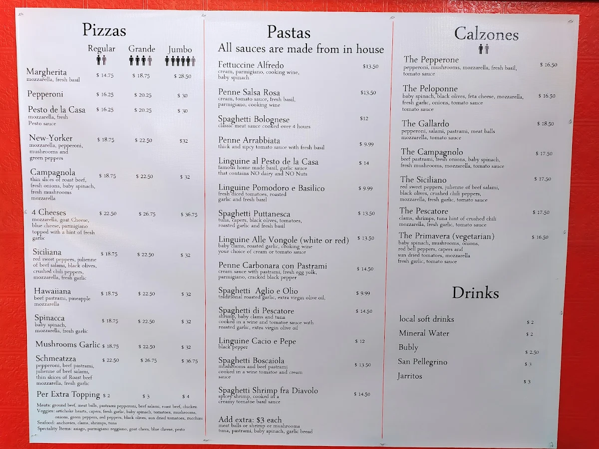 Menu, Did's Pizza
