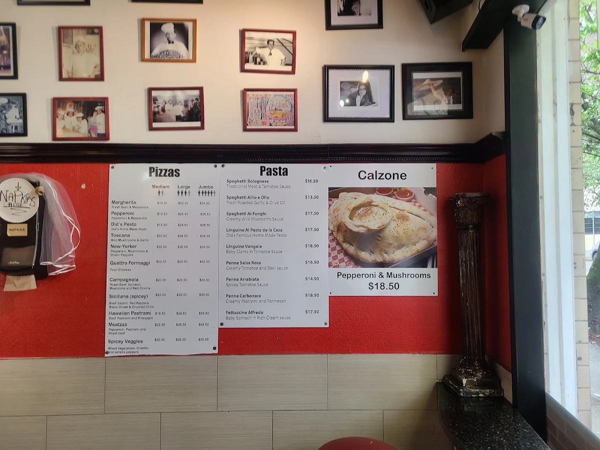 Menu, Did's Pizza