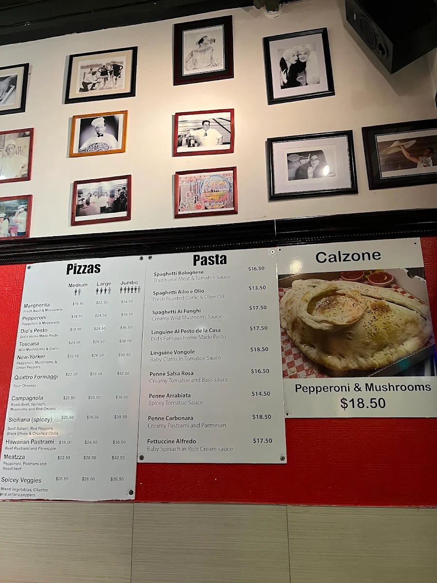 Menu, Did's Pizza
