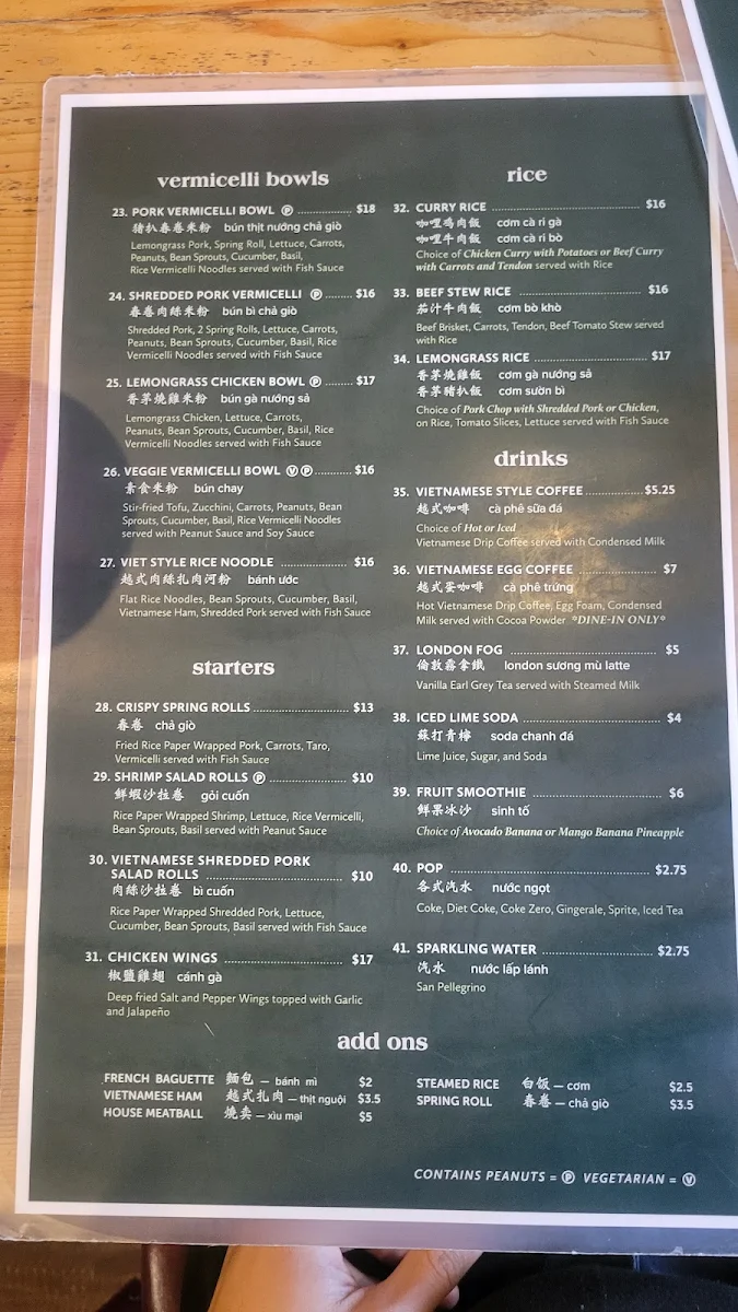 Menu, Merci Beaucoup Cafe