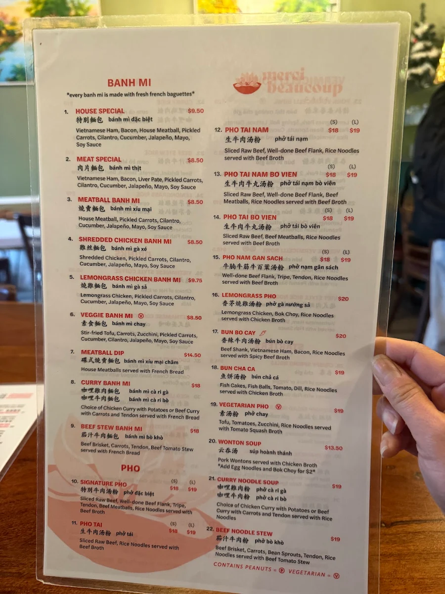 Menu, Merci Beaucoup Cafe