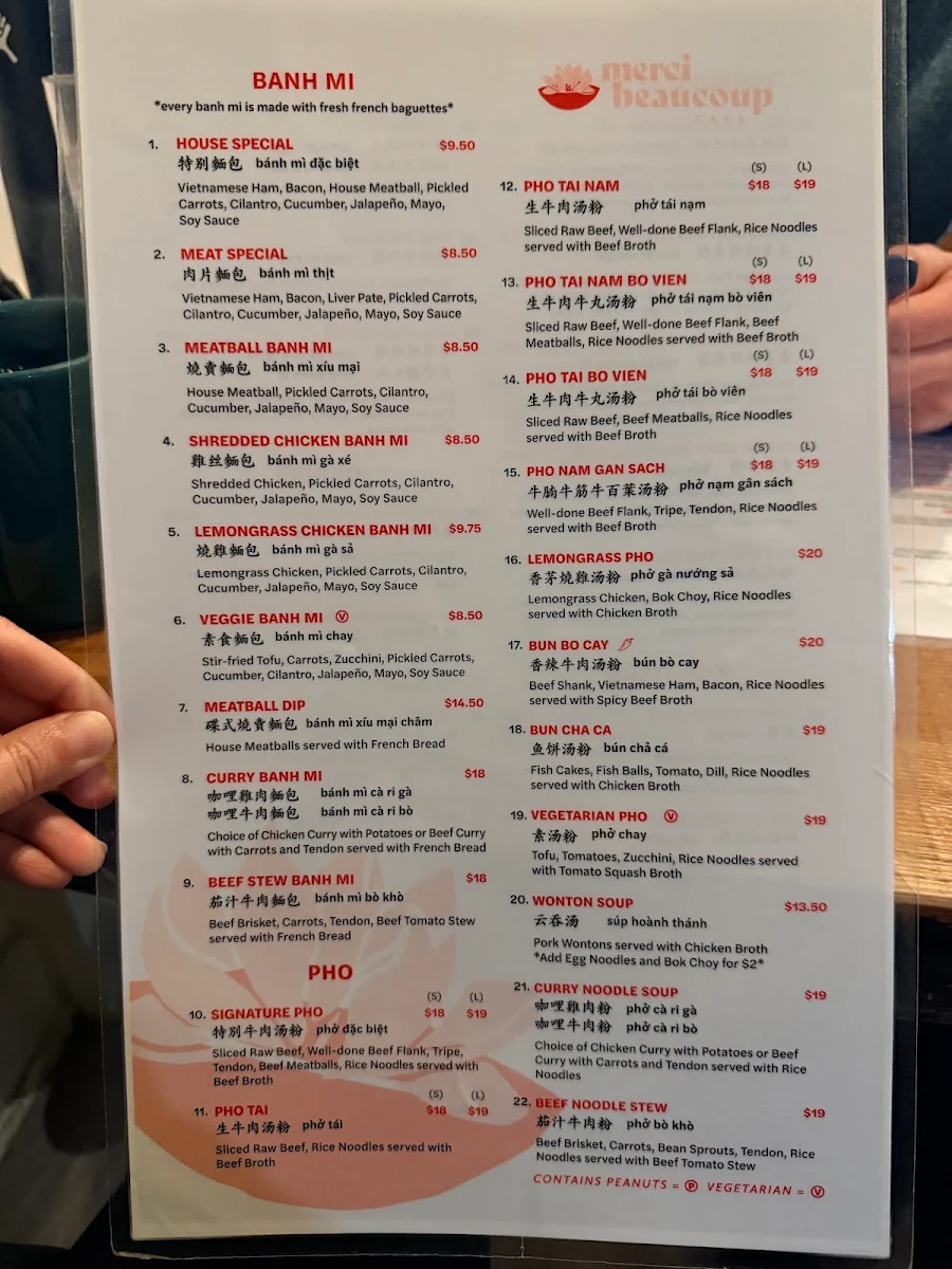 Menu, Merci Beaucoup Cafe