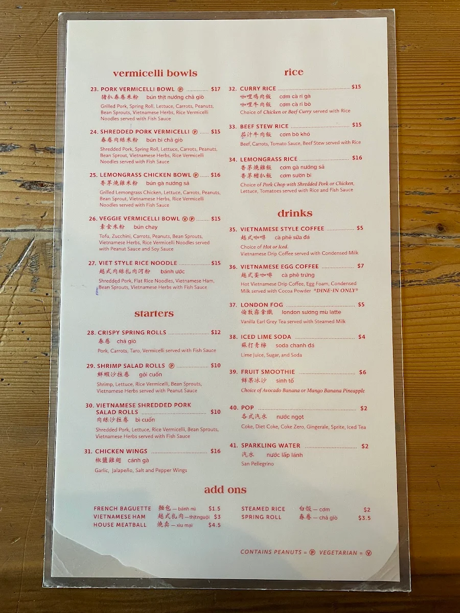 Menu, Merci Beaucoup Cafe