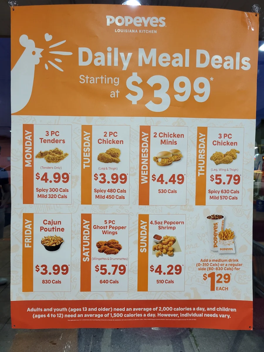 Menu, Popeyes Louisiana Kitchen