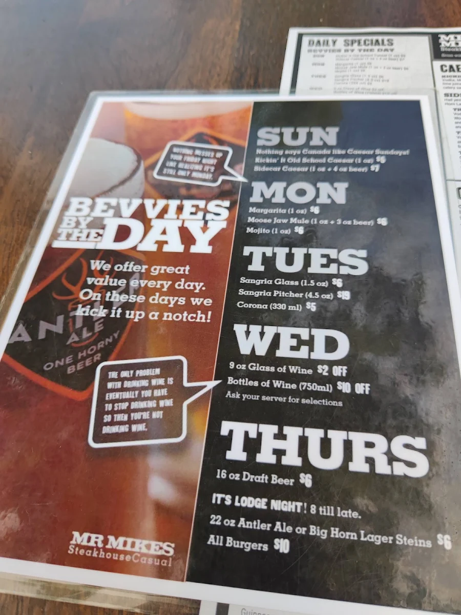 Menu, MR MIKES SteakhouseCasual