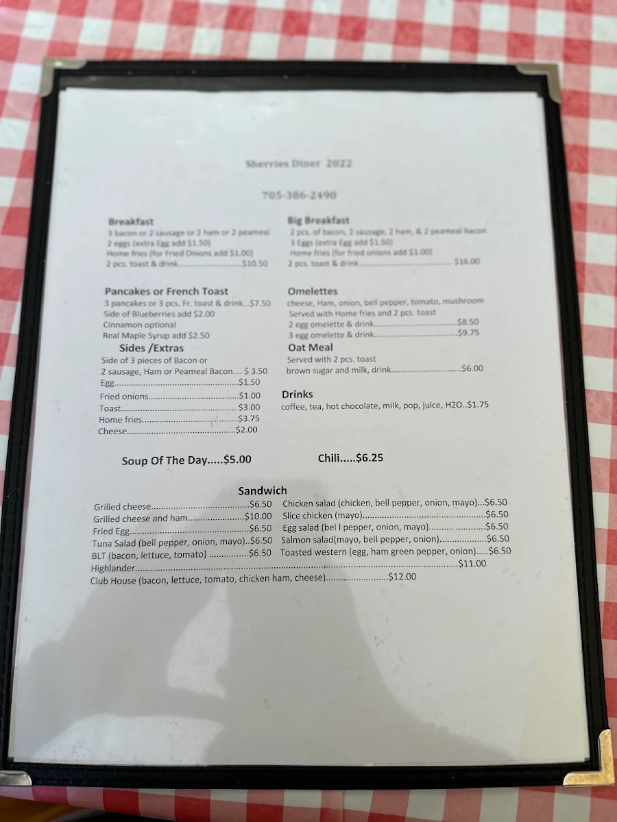 Menu, Sherri's Diner