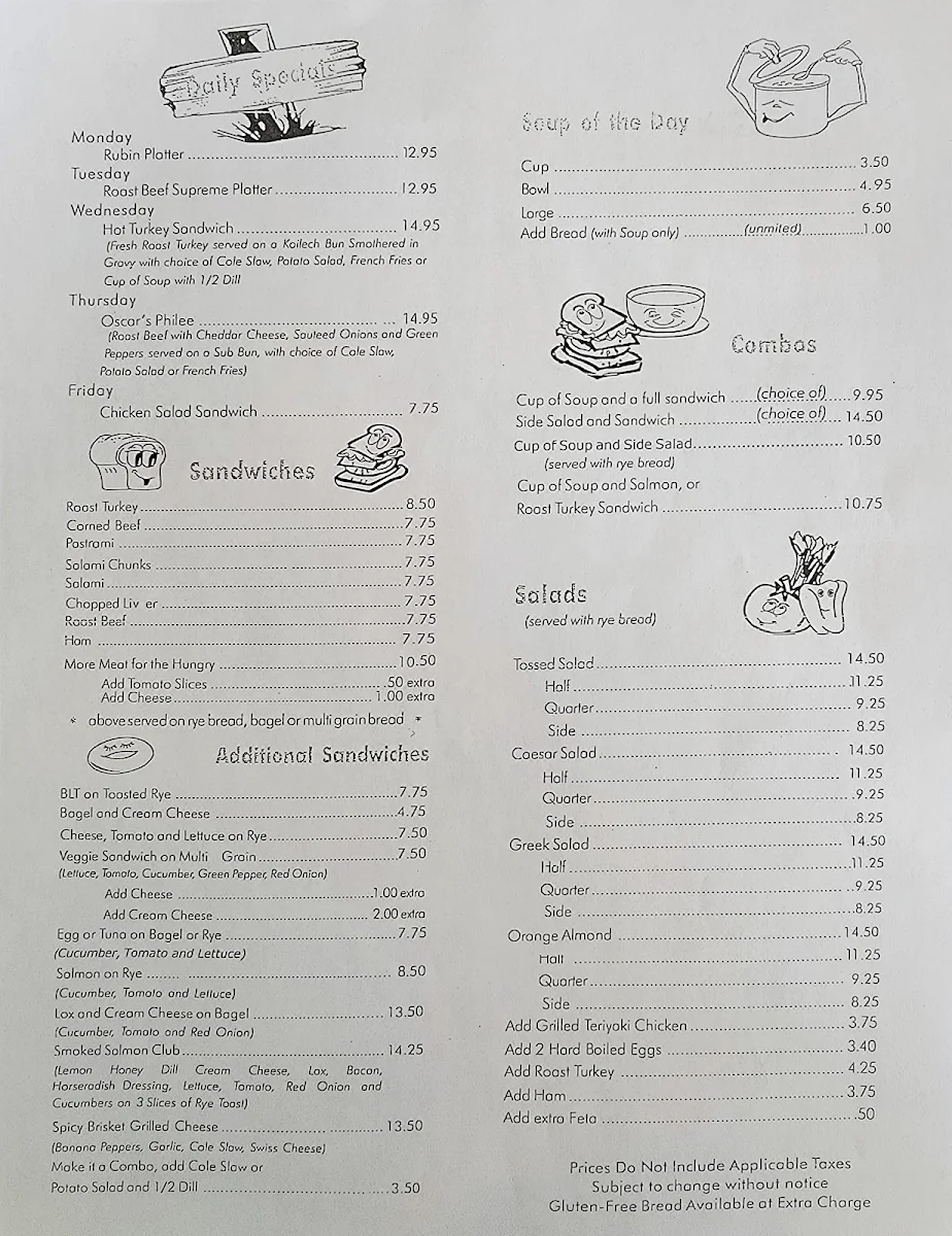Menu, Oscar's Deli