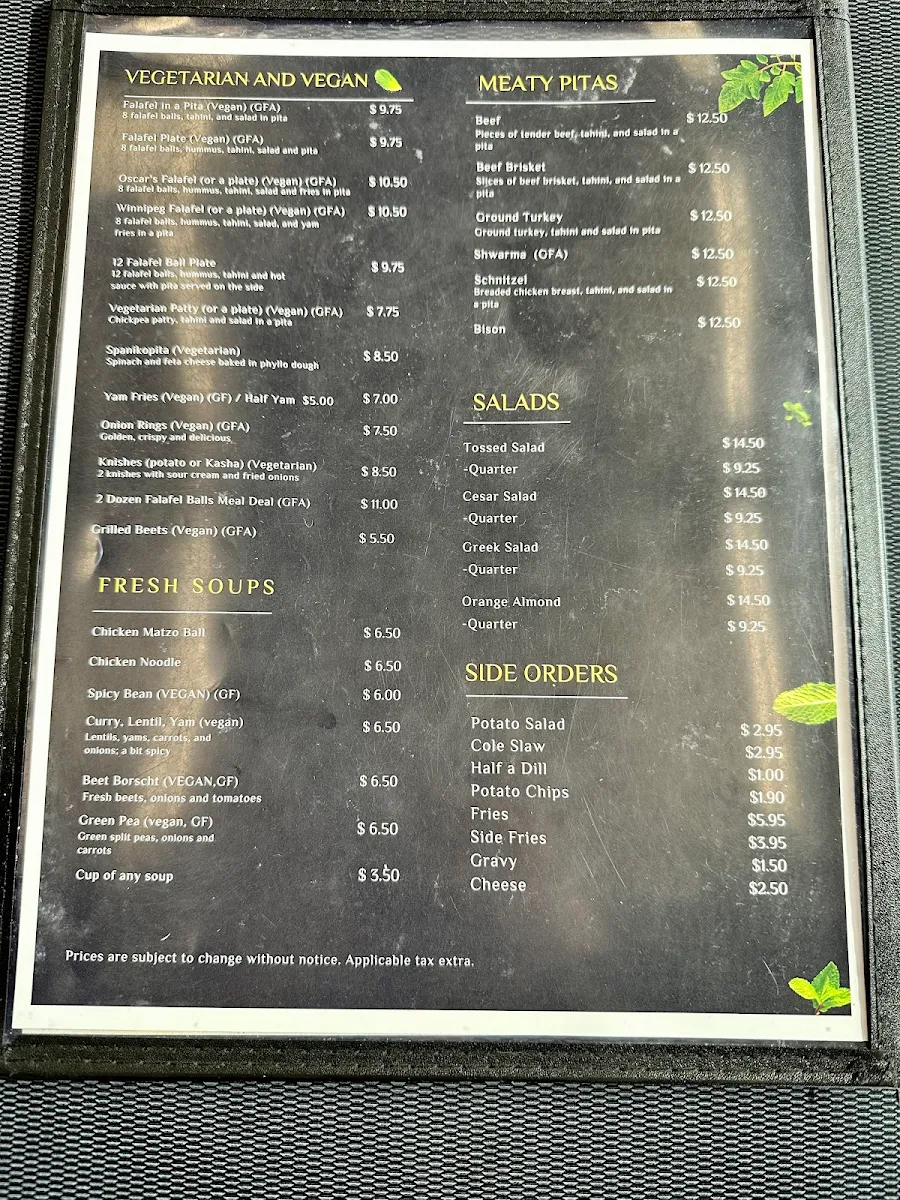 Menu, Oscar's Deli