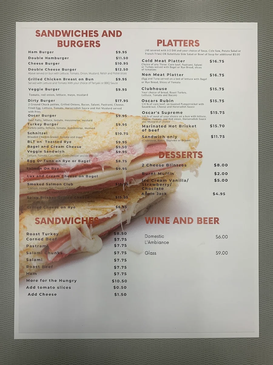 Menu, Oscar's Deli