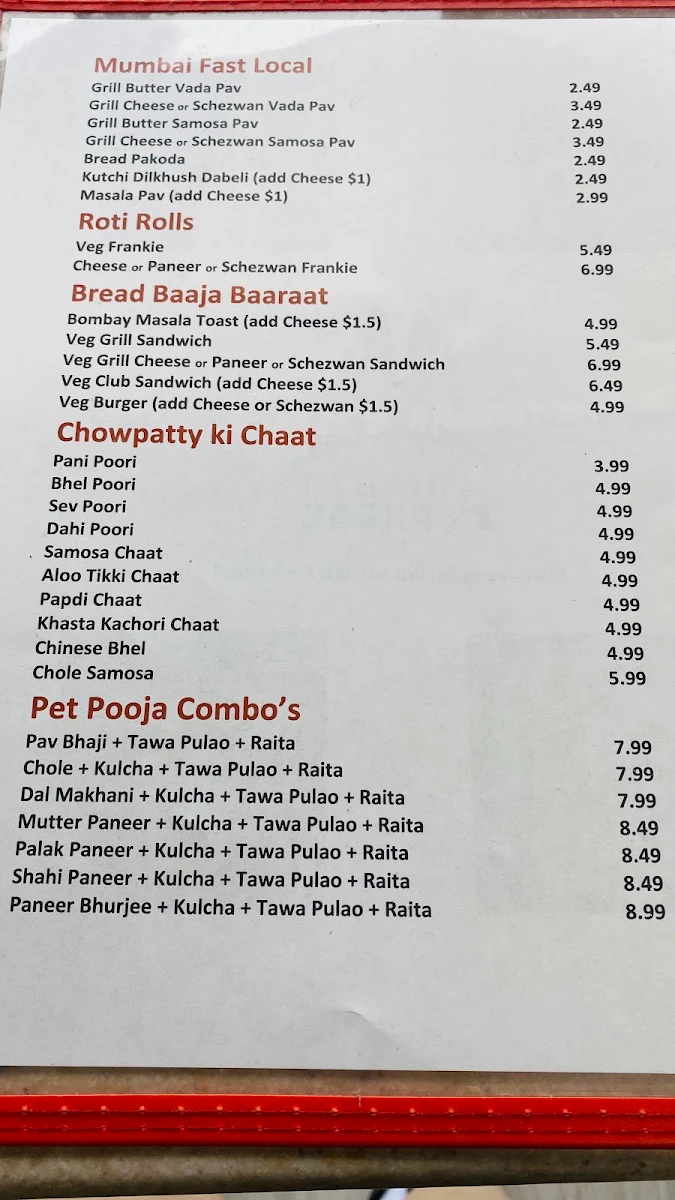 Menu, Mumbai Express