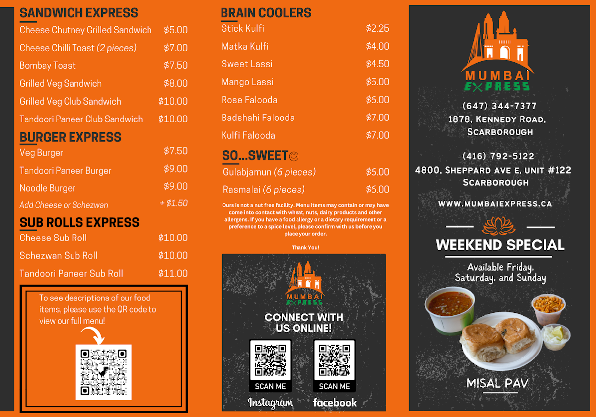 Menu, Mumbai Express