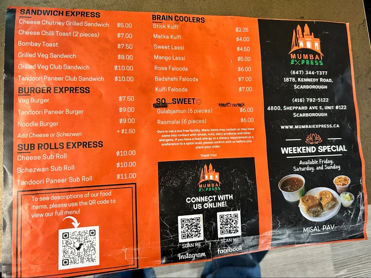Menu, Mumbai Express