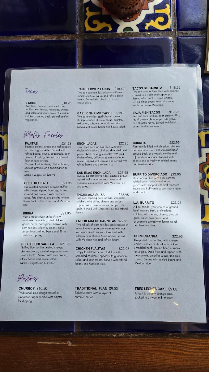 Menu, Las Margaritas