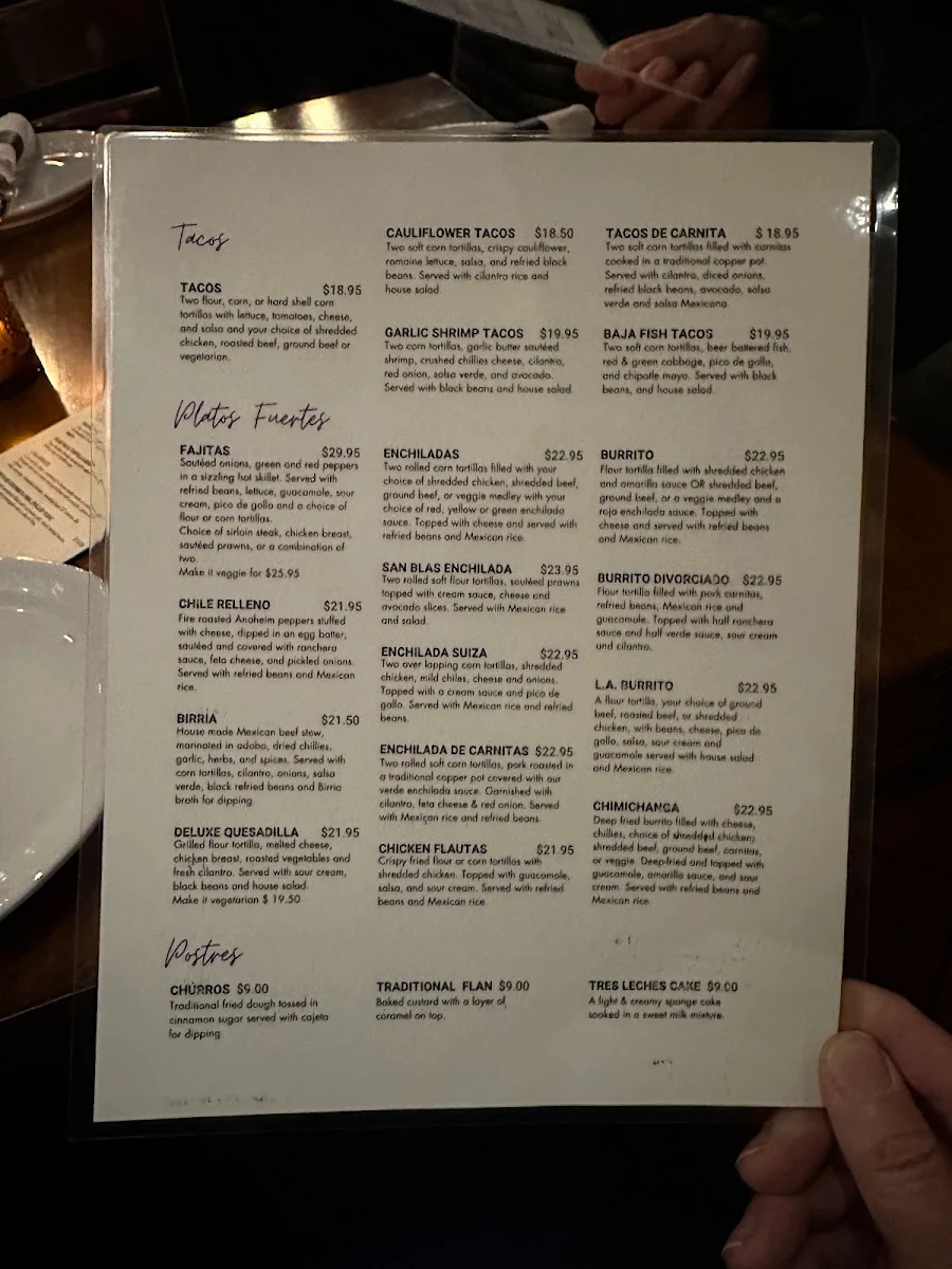 Menu, Las Margaritas