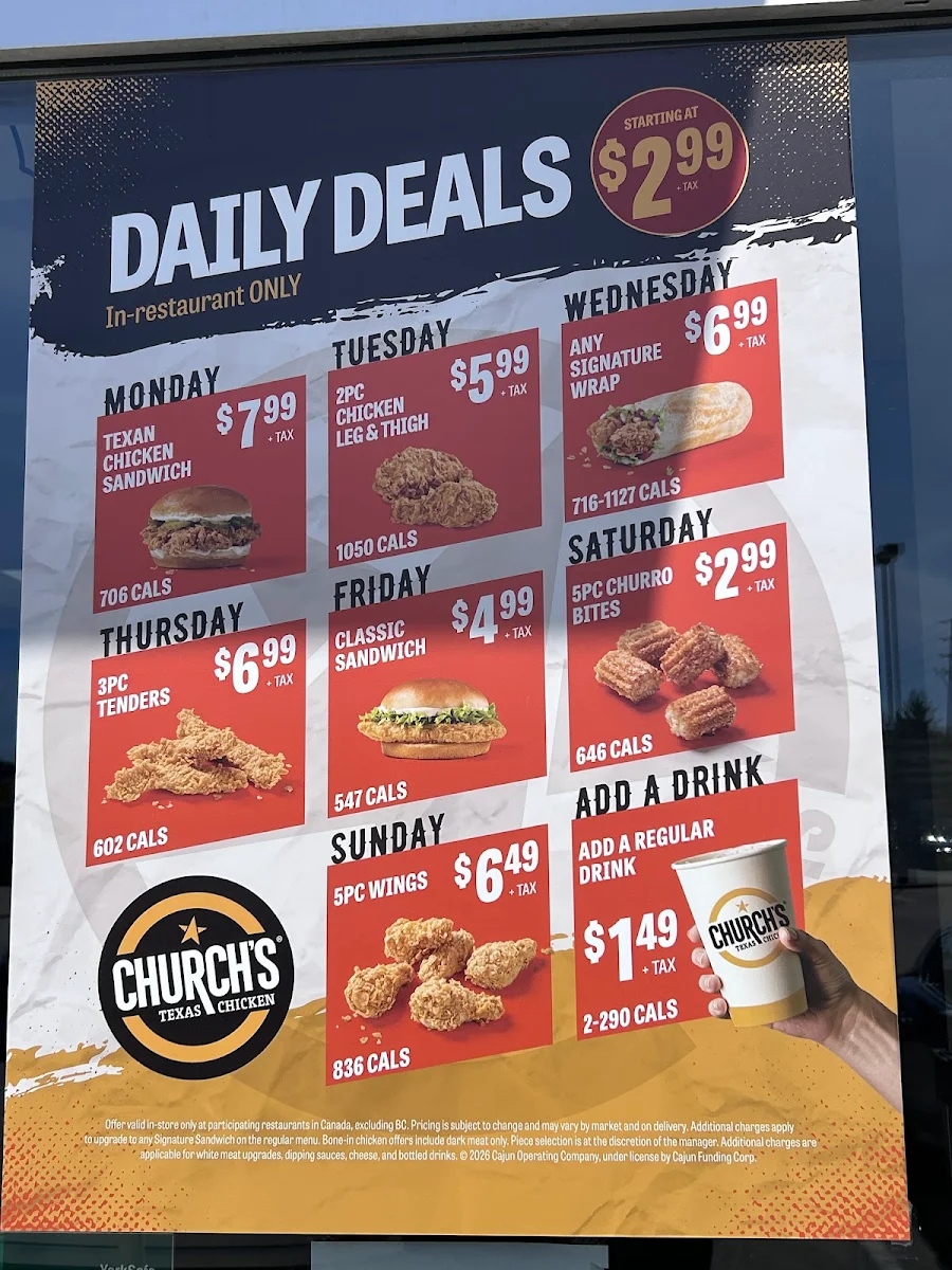 Menu, Church's Texas Chicken