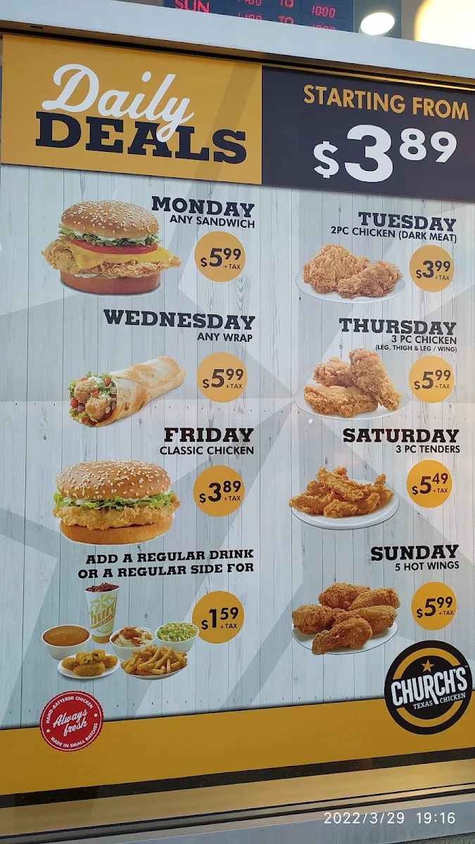 Menu, Church's Texas Chicken