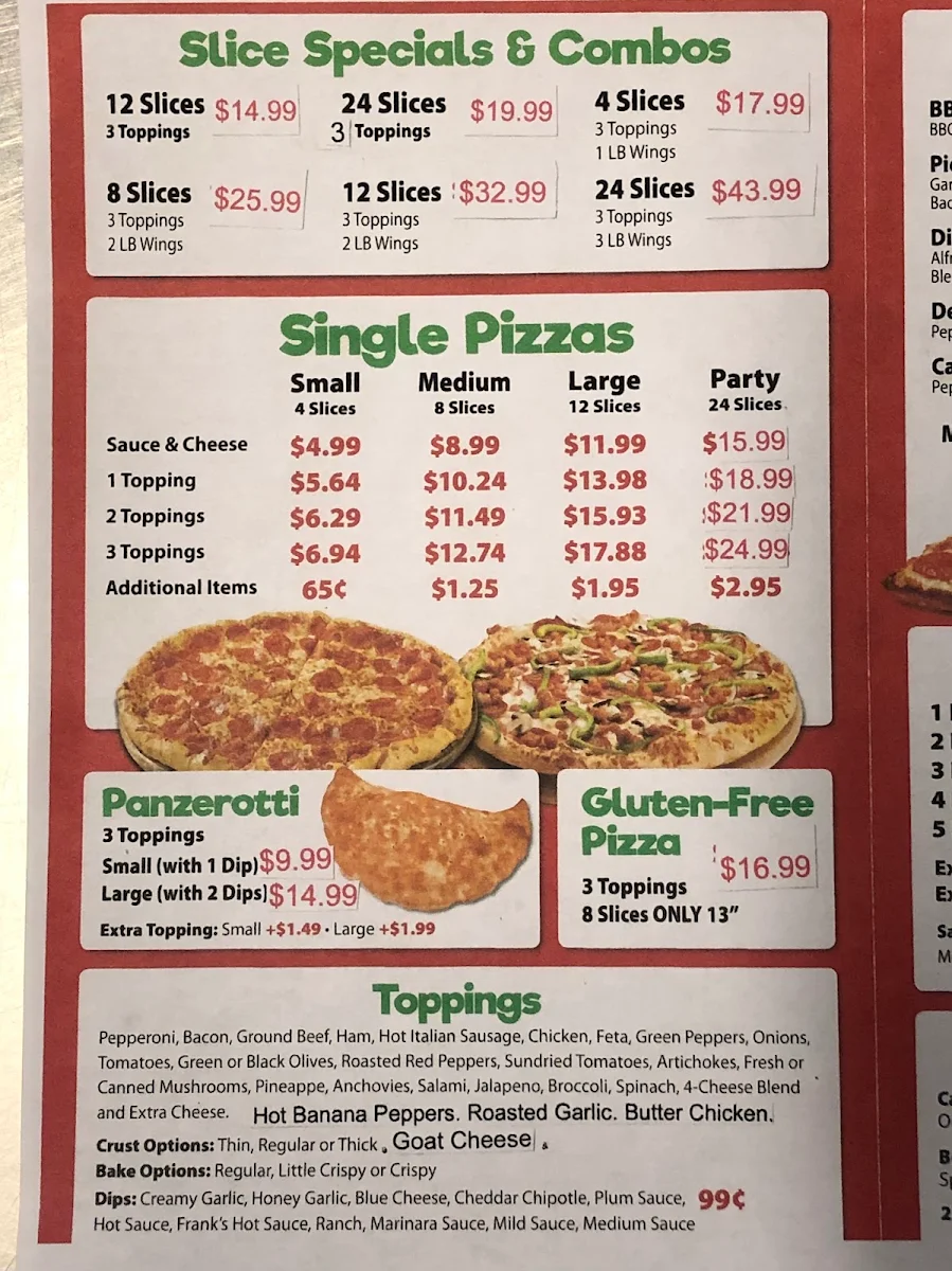 Menu, Paesano Pizza