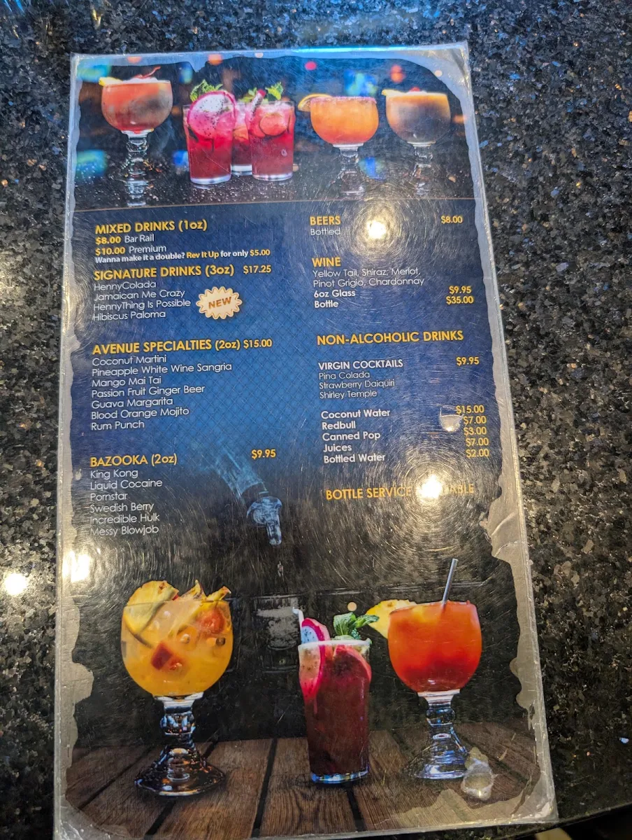 Menu, The Avenue Restaurant and Lounge