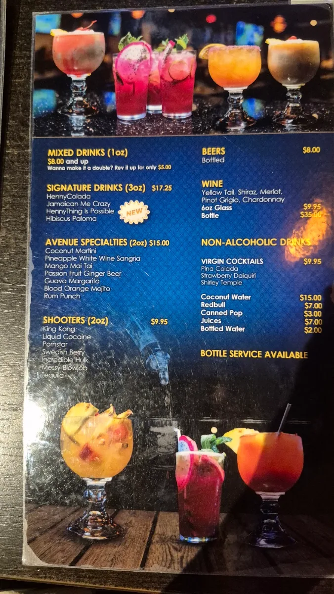 Menu, The Avenue Restaurant and Lounge
