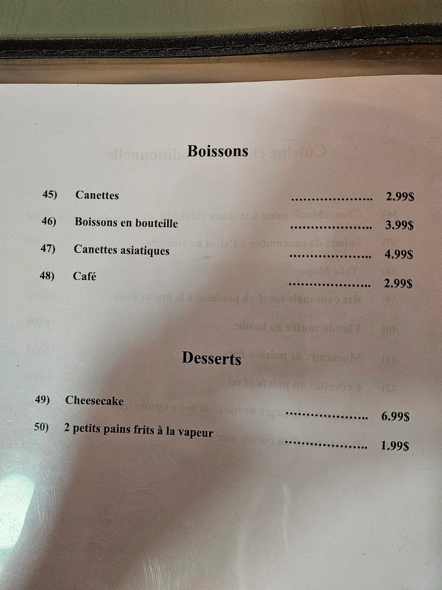Menu, Restaurant Ming