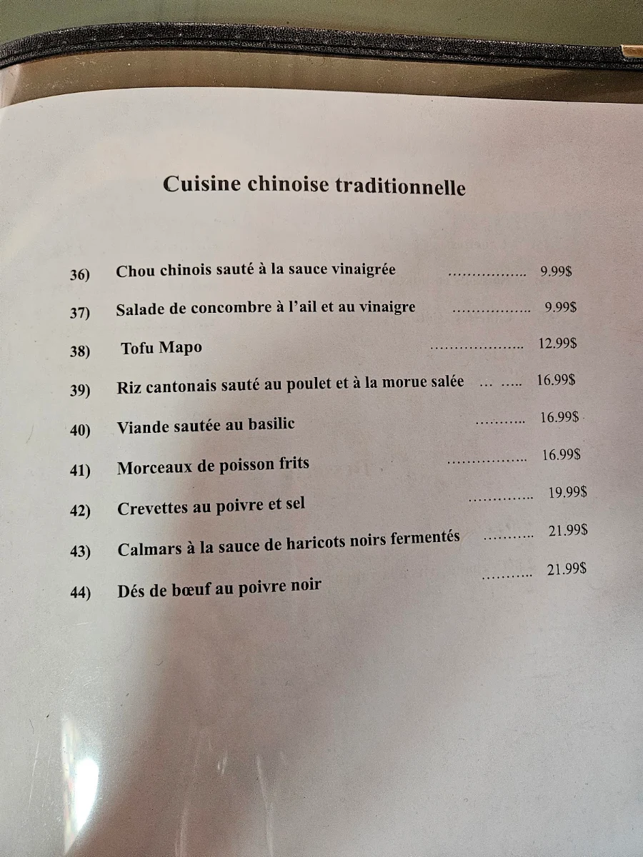 Menu, Restaurant Ming