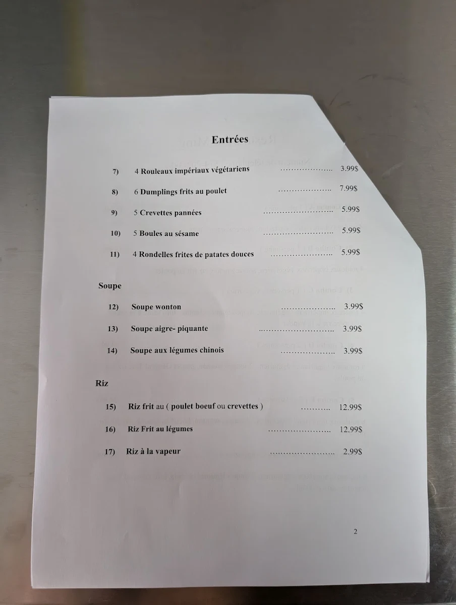 Menu, Restaurant Ming