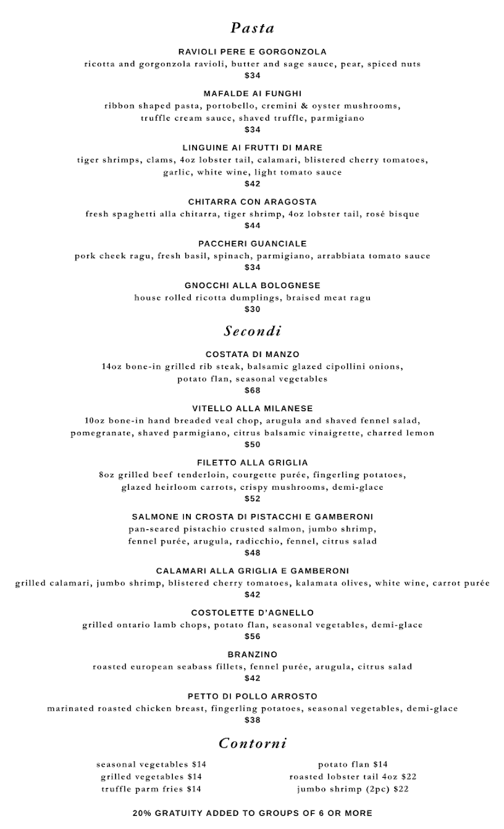 Menu, Nascosto Ristorante