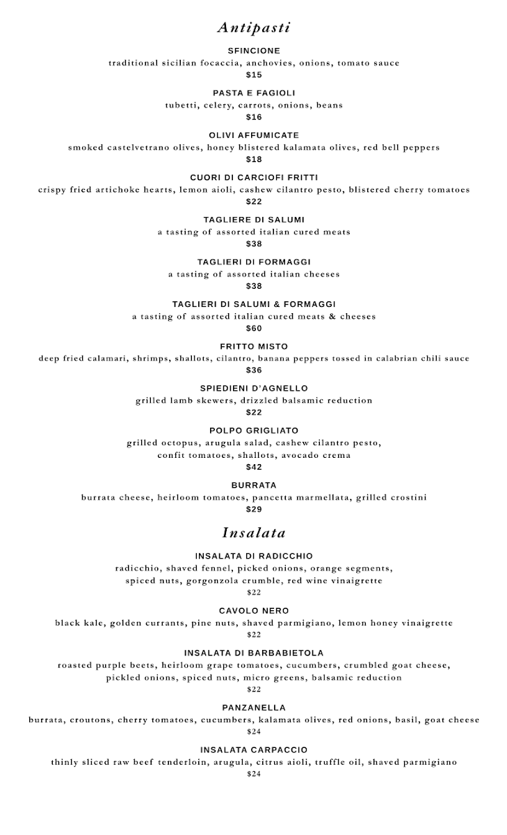 Menu, Nascosto Ristorante