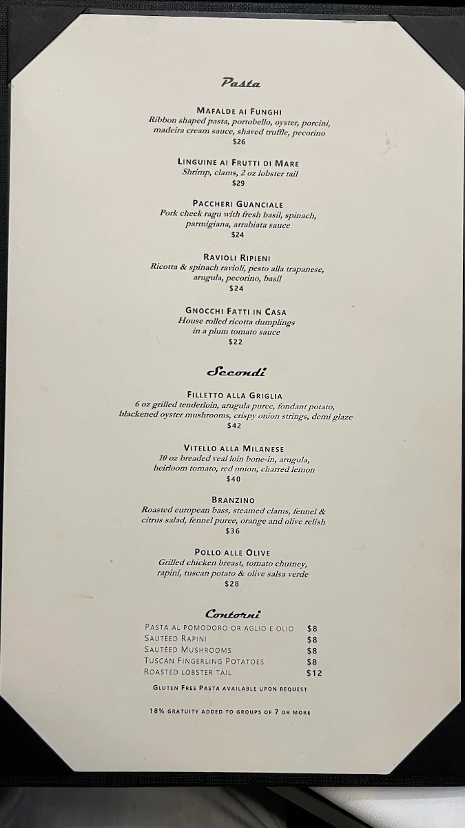 Menu, Nascosto Ristorante