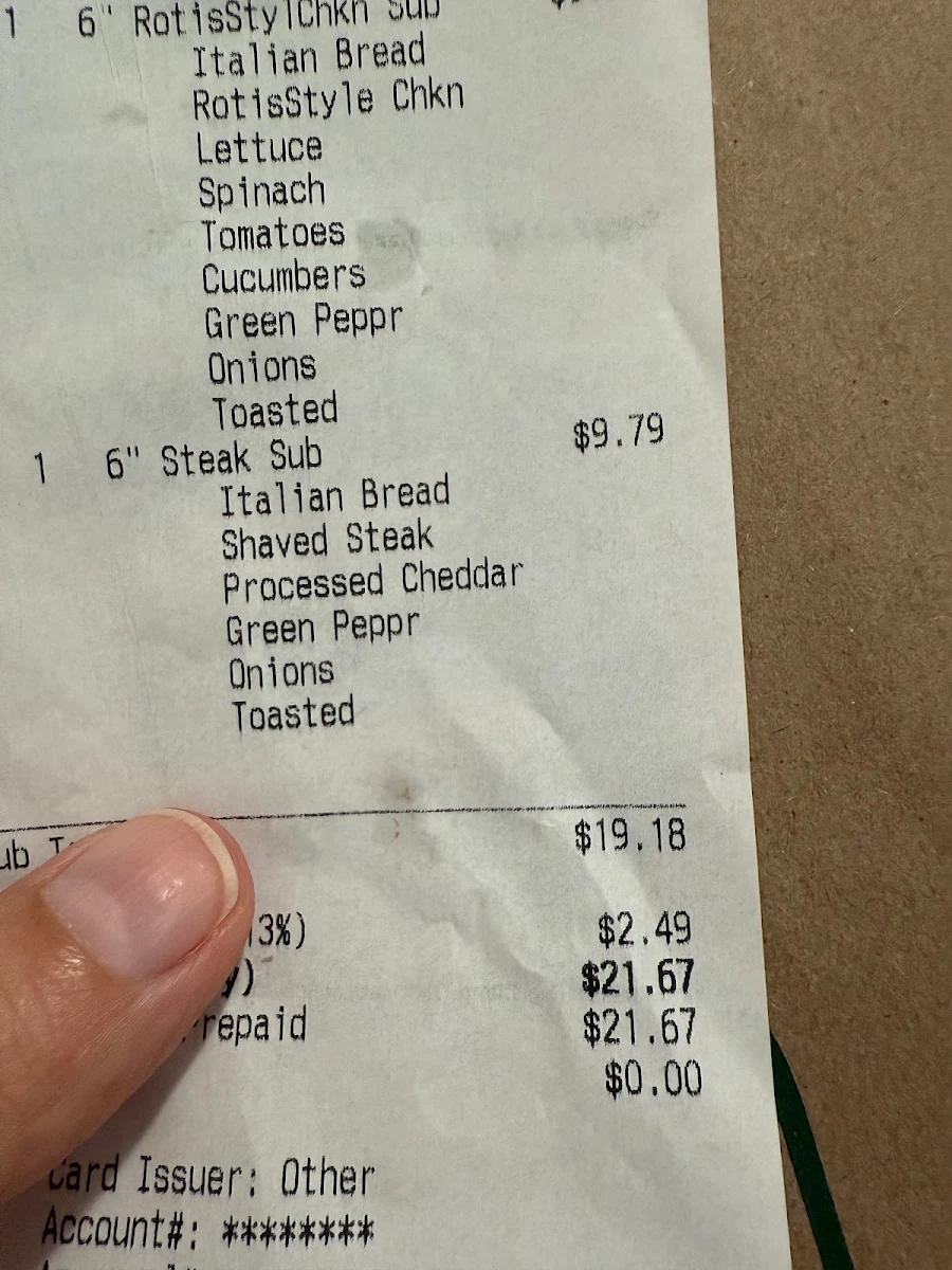 Menu, Subway
