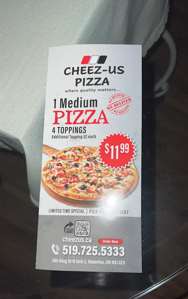 Menu, Cheez-Us Pizza