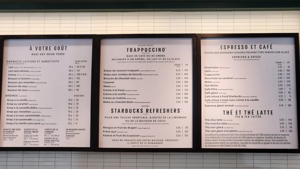 Menu, Starbucks Coffee Company