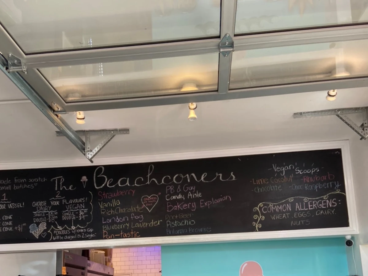 Menu, The Beachconers Microcreamery