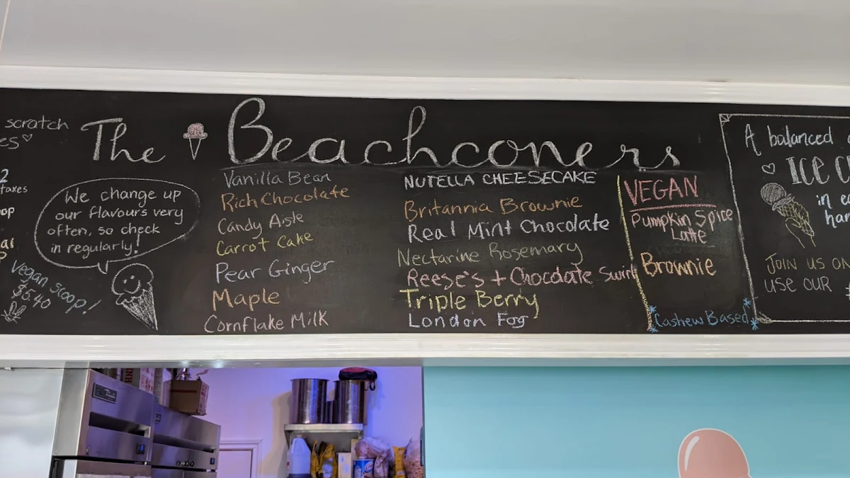 Menu, The Beachconers Microcreamery