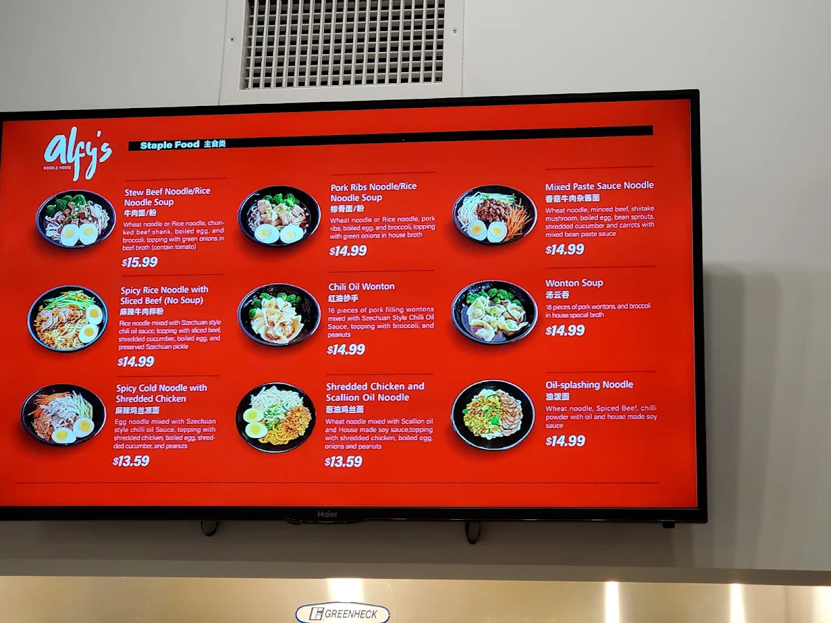 Menu, Alfy's Noodle House