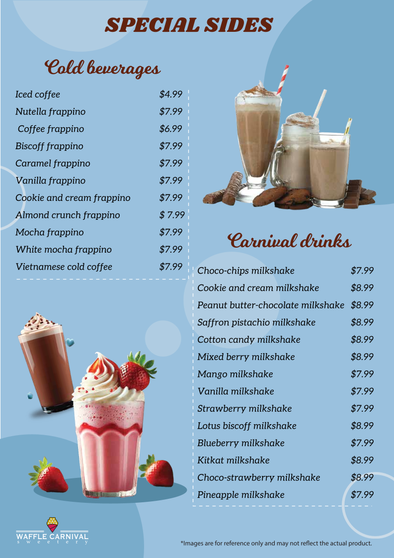 Menu, Waffle Carnival