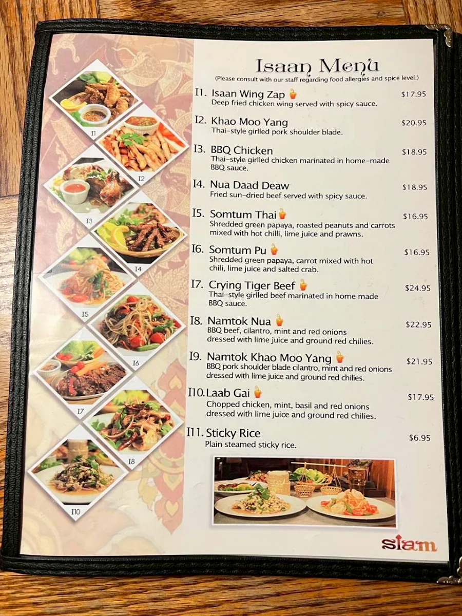 Menu, Siam Thai Restaurant