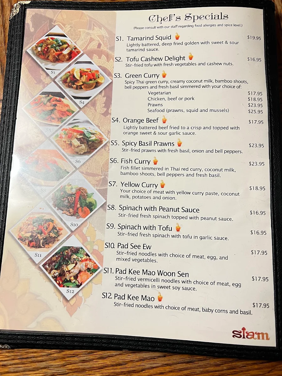 Menu, Siam Thai Restaurant