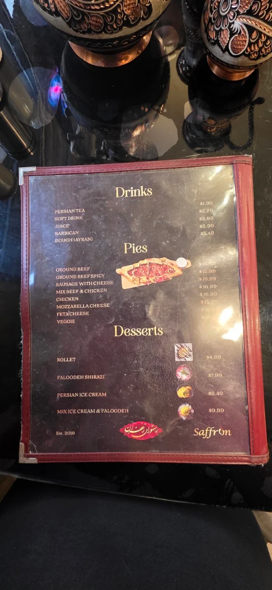 Menu, Saffron Kabab Restaurant