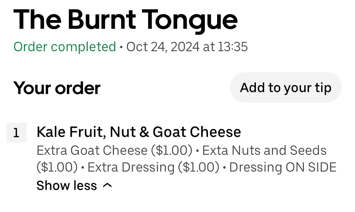 Menu, The Burnt Tongue