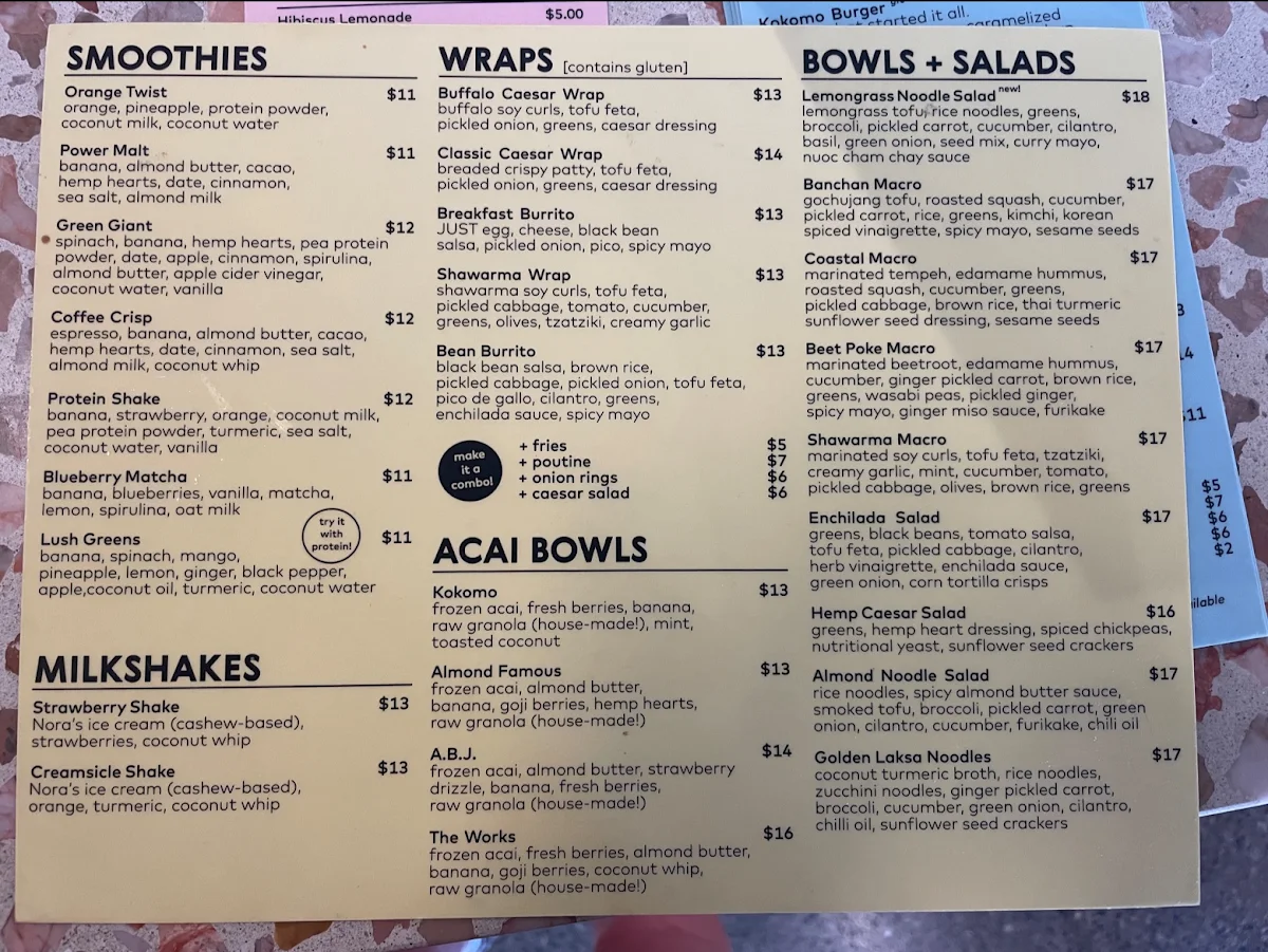 Menu, Kokomo