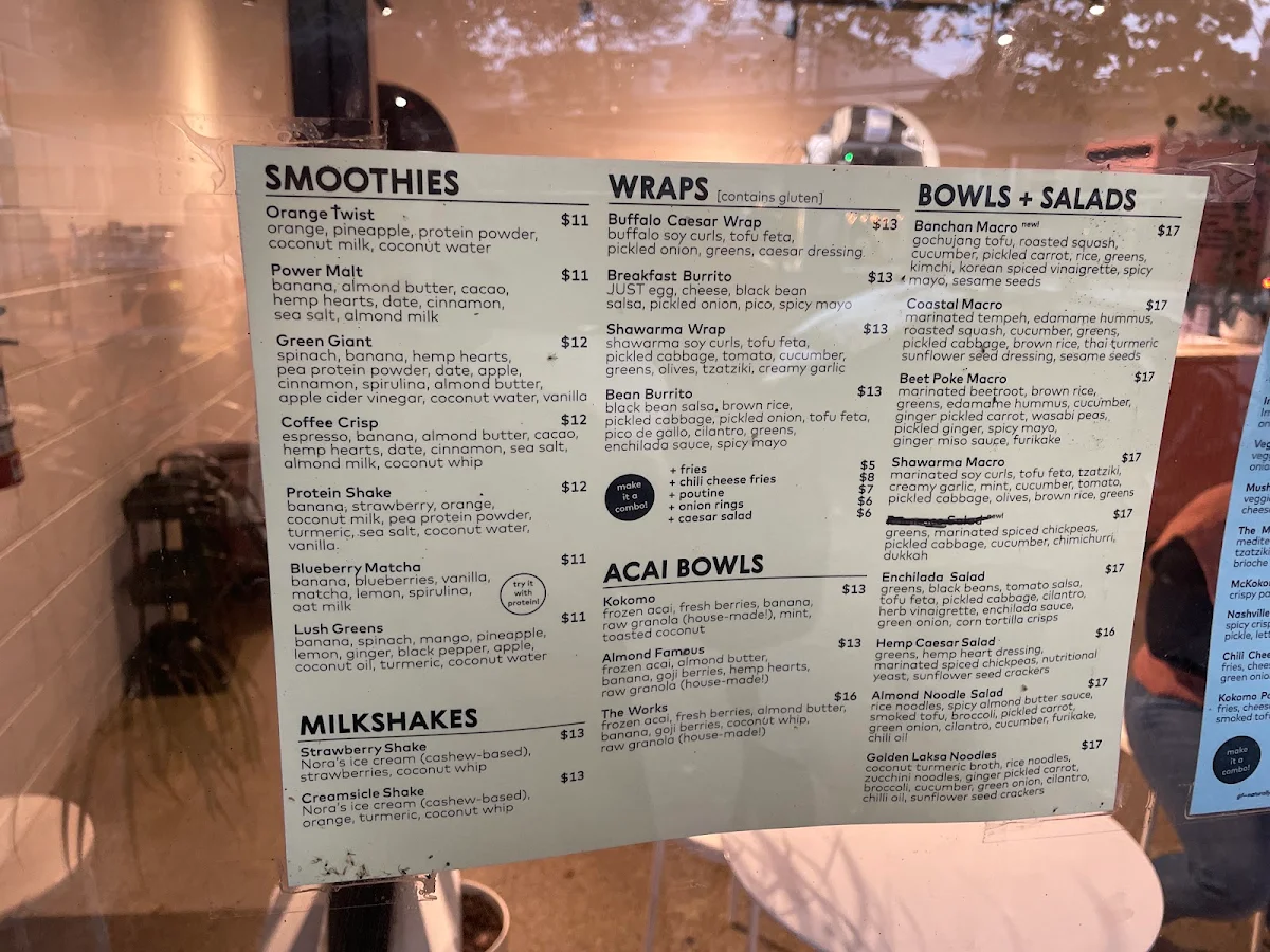 Menu, Kokomo