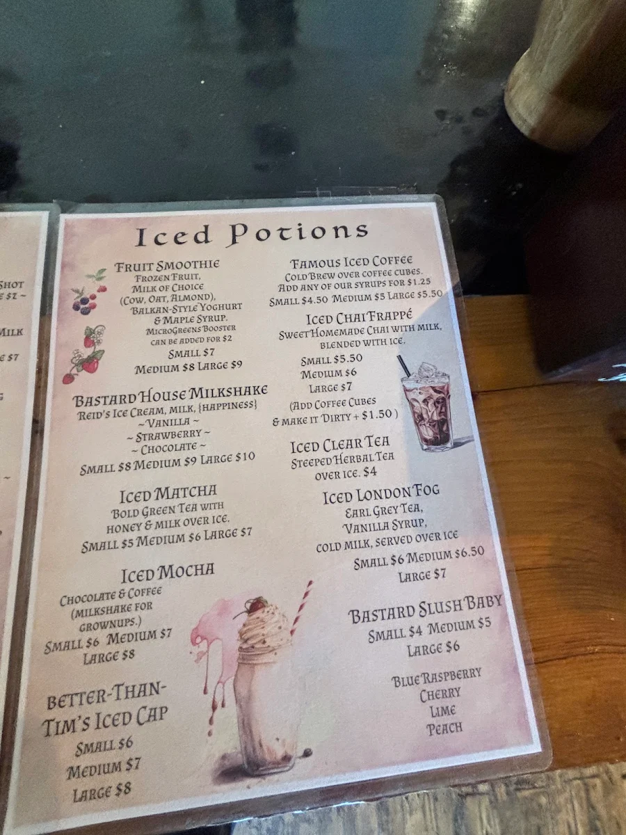 Menu, Bastard Coffee House