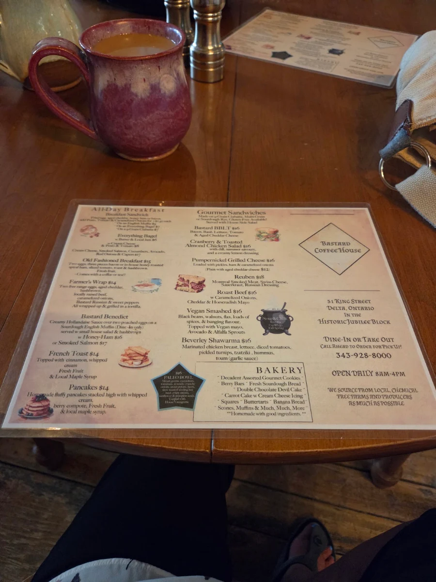 Menu, Bastard Coffee House