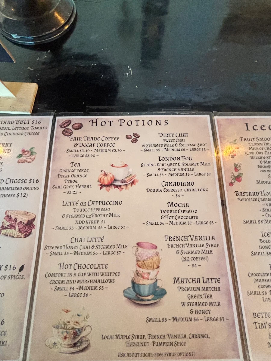 Menu, Bastard Coffee House