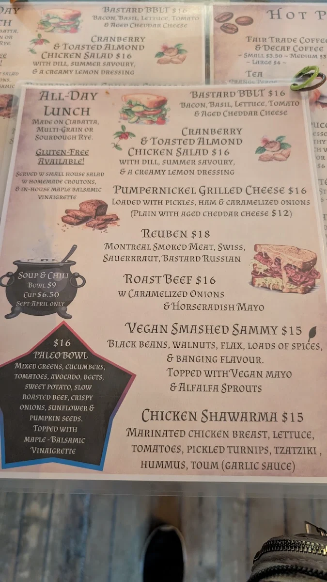 Menu, Bastard Coffee House