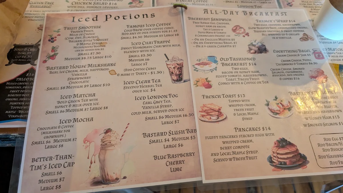 Menu, Bastard Coffee House