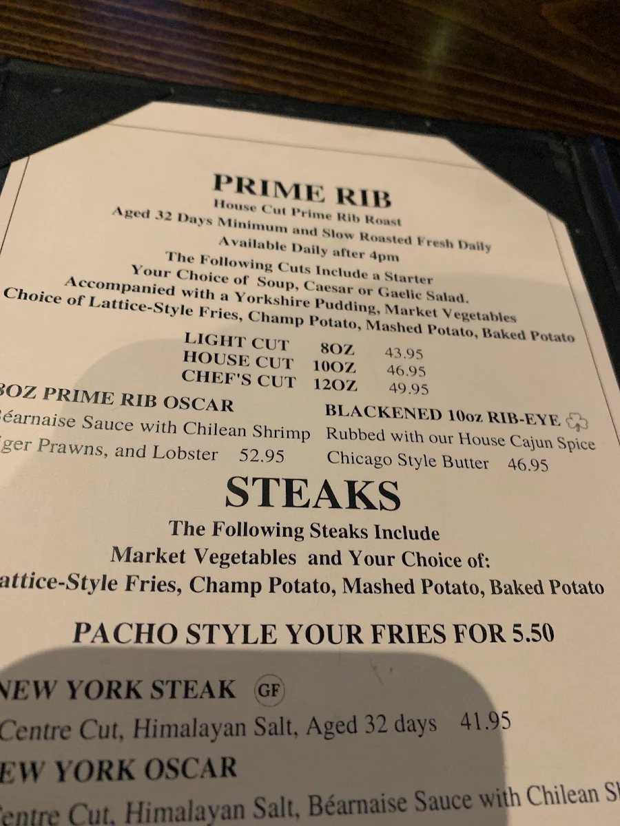 Menu, Carlos O'Bryan's Neighbourhood Pub