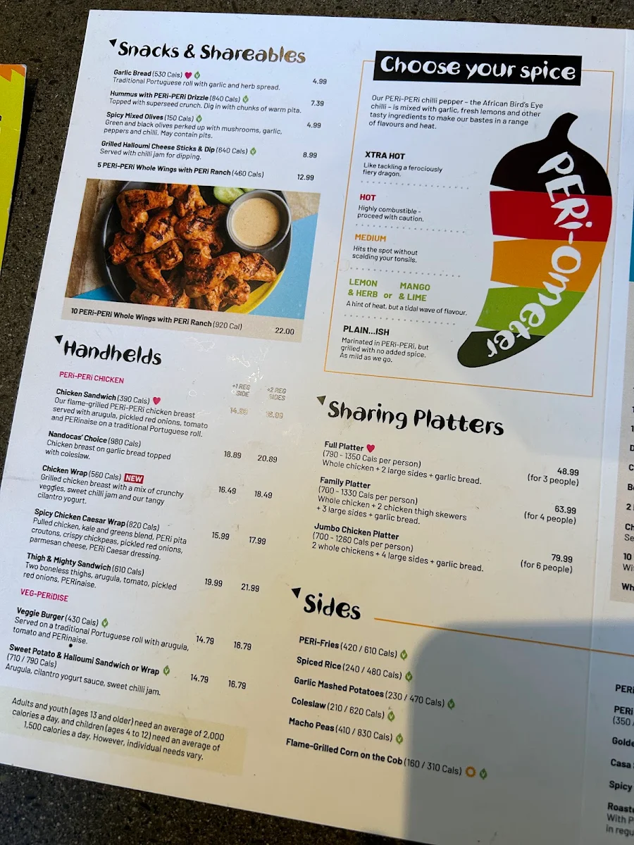 Menu, Nando's PERi-PERi